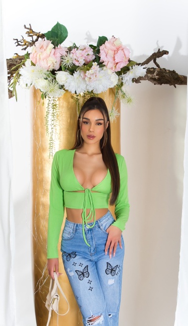Crop Top with Cut Outs and Lacing detail Green